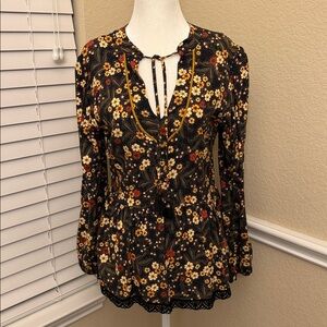 Anthropologie FARM Rio Sayen Peasant Top Tassel-tie Lace Trim Small